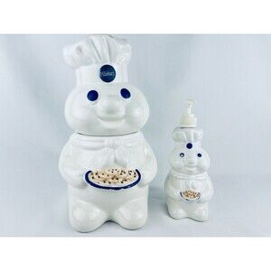 Vintage 1997 Pillsbury Dough Boy‎ Holding Cookie Plate Jar & Soap Dispenser- Lot